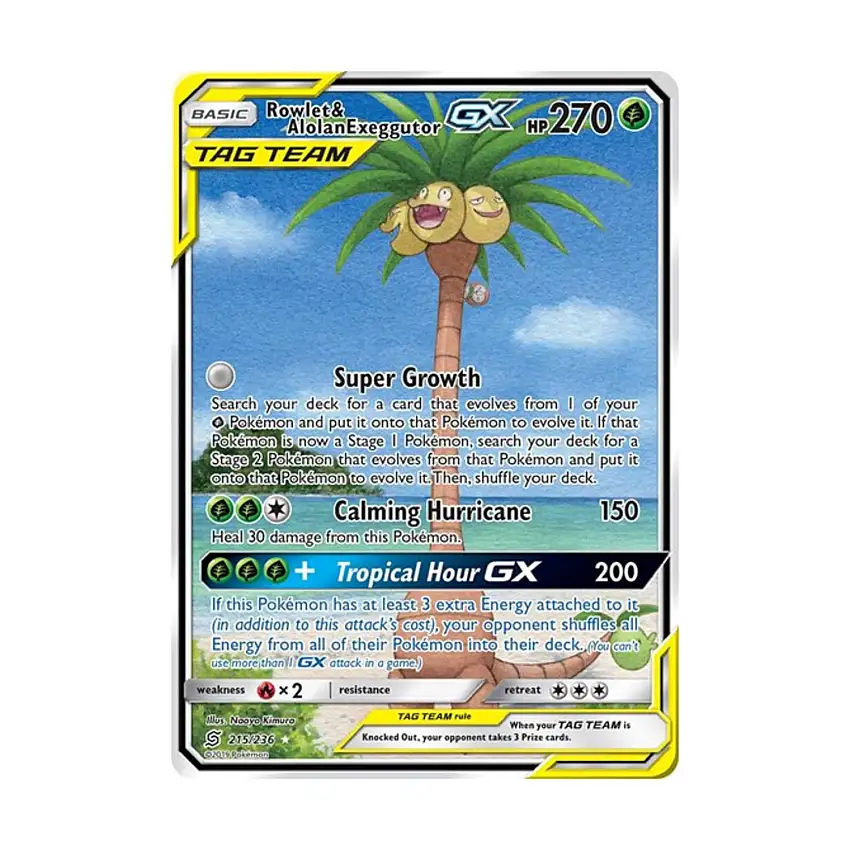 Rowlet & Alolan Exeggutor GX (Alternate Full Art) (UR) #215/236 (Holo)