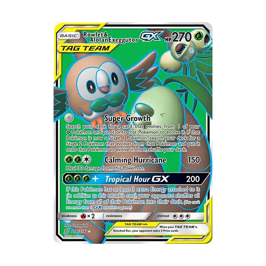 Rowlet & Alolan Exeggutor GX (Full Art) (UR) #214/236 (Holo)