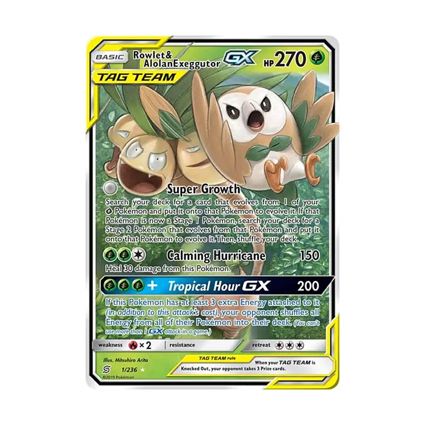 Rowlet & Alolan Exeggutor GX (UR) #1/236 (Holo)
