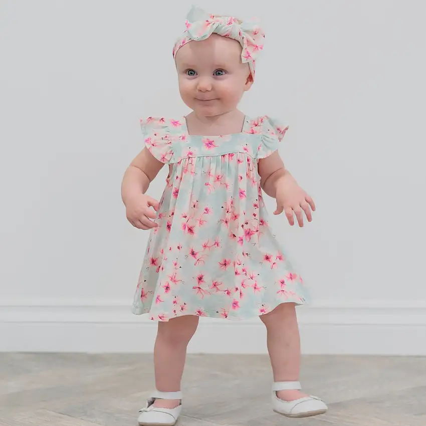 Pretty Pink Floral Ruffle Dress With Bloomer