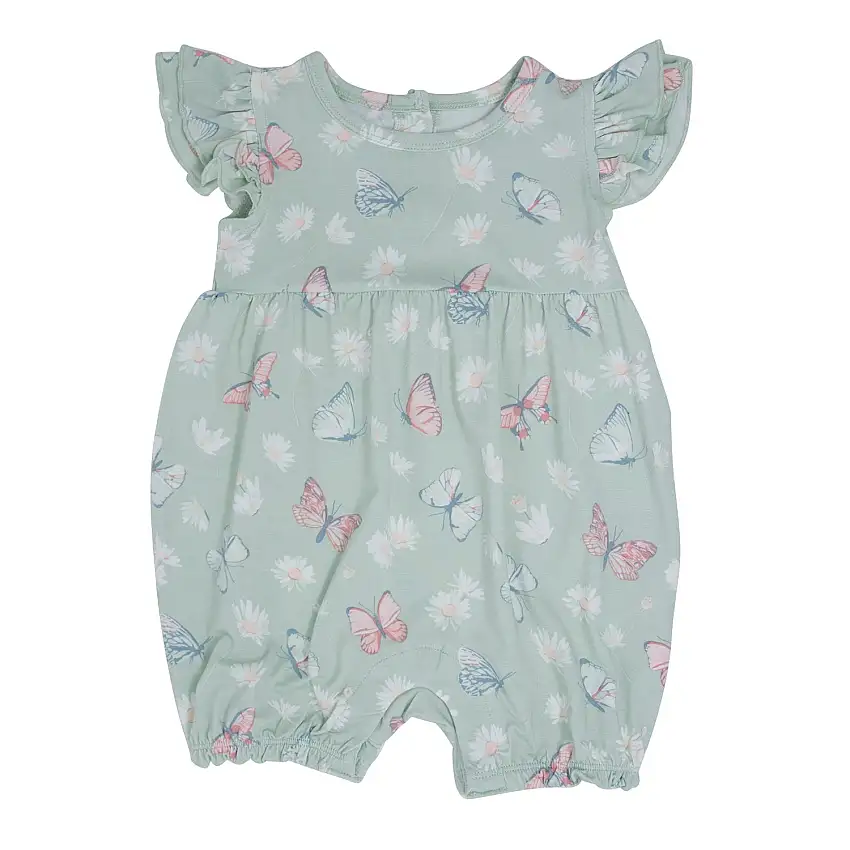 Mint Butterfly Daisy Bamboo Ruffle Romper