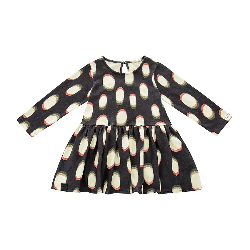 Girls Drop Waist Long Sleeve Terry Dress | Black