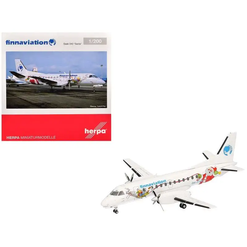 Saab 340 Commercial Aircraft "Finnaviation - Santa Livery" (OH-FAH) White with Graphics 1/200 Diecast Model Airplane by Herpa