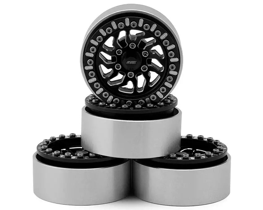 Samix Multi Crawlers "Angled Spoke" 1.9" Aluminum Adjustable Offset Beadlock Crawler Wheels (Black) (4)