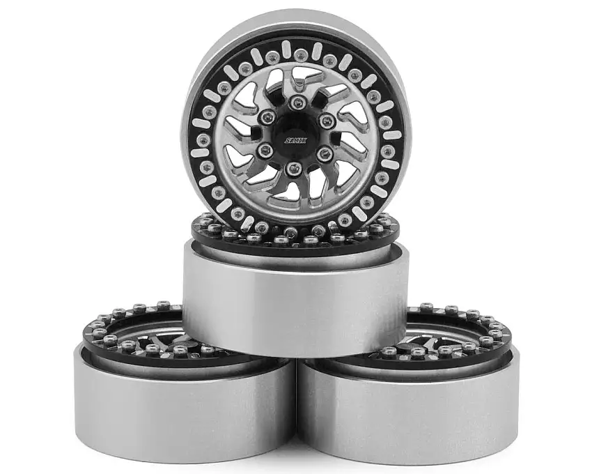 Samix Multi Crawlers "Angled Spoke" 1.9" Aluminum Adjustable Offset Beadlock Crawler Wheels (Silver) (4)