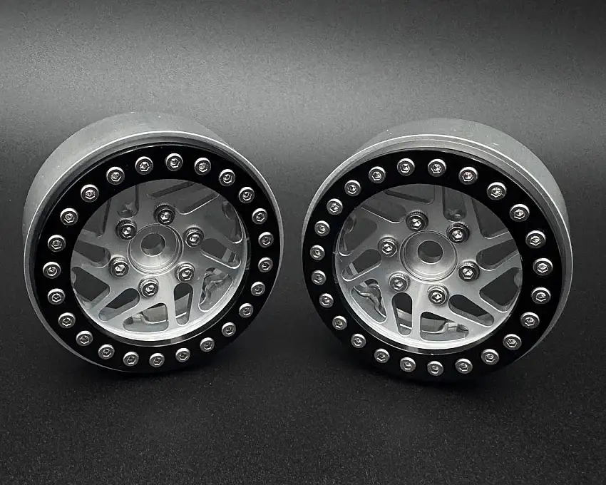 Reefs RC CROSSMAN 1.9" Aluminum Beadlock Wheels (Silver) (2) w/Reef Hubs & Rings