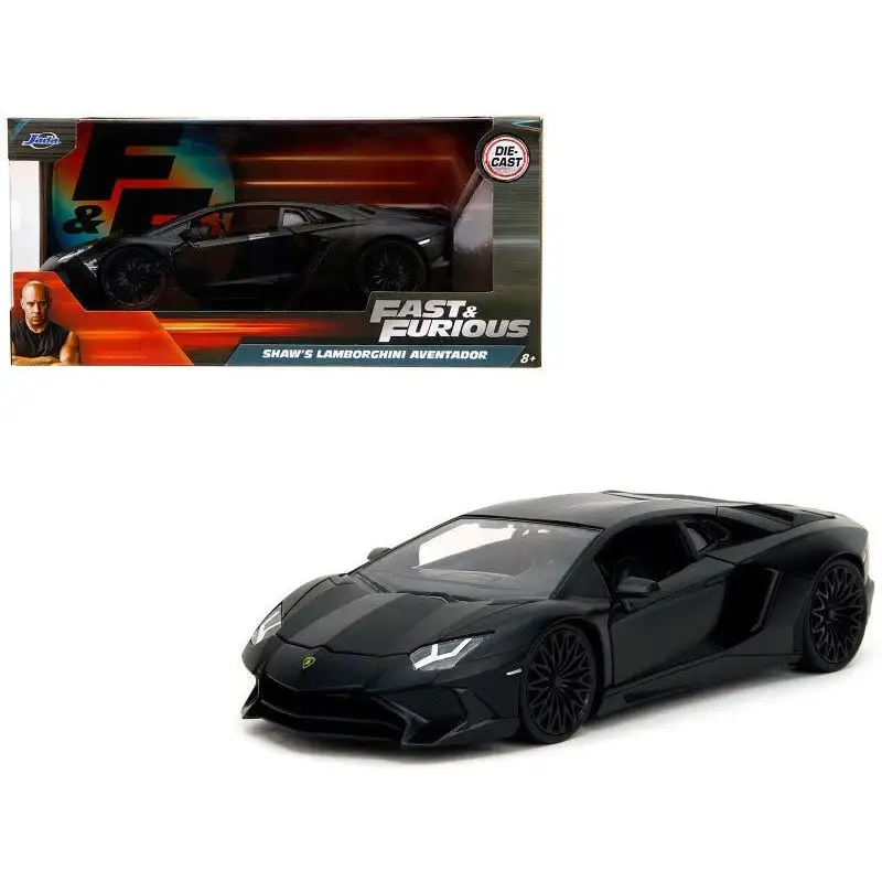 Shaw's Lamborghini Aventador Matt Black "Furious 7" (2015) Movie "Fast & Furious" Series 1/24 Diecast Model Car by Jada