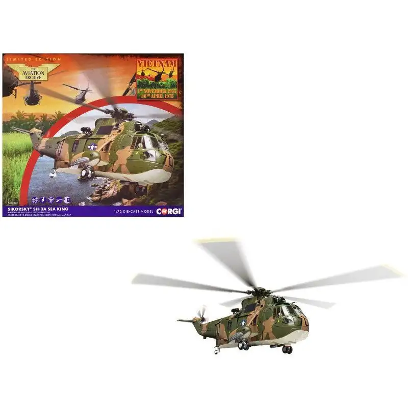 Sikorsky SH-3A Sea King Helicopter "HS-2 Golden Falcons Armed Search & Rescue North Vietnam" (1967) United States Navy "The Aviation Archive" Series 1/72 Diecast Model by Corgi