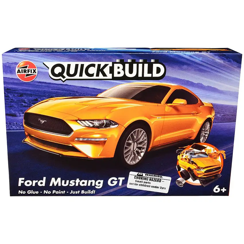 Skill 1 Model Kit Ford Mustang GT Orange Snap Together Model by Airfix Quickbuild