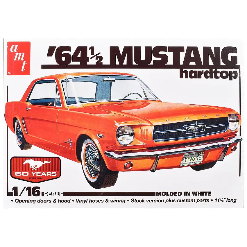 Skill 3 Model Kit 1964 1/2 Ford Mustang Coupe 60th Anniversary 1/16 Scale Model by AMT