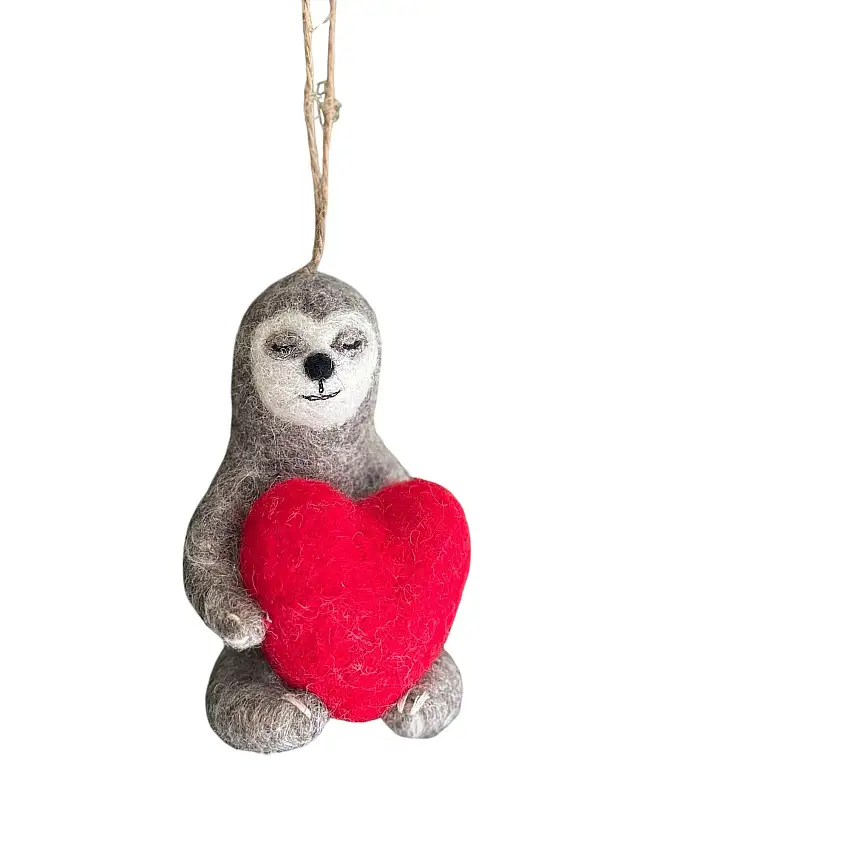 Sloth's Love Embrace: Holiday Heart Ornament