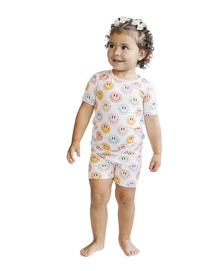 Smiley Bamboo Two Piece Shorts Set | Pink