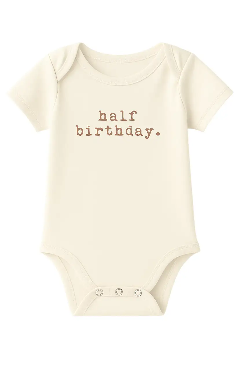 Half Birthday Clay Organic Cotton Baby Bodysuit Short Sleeve
