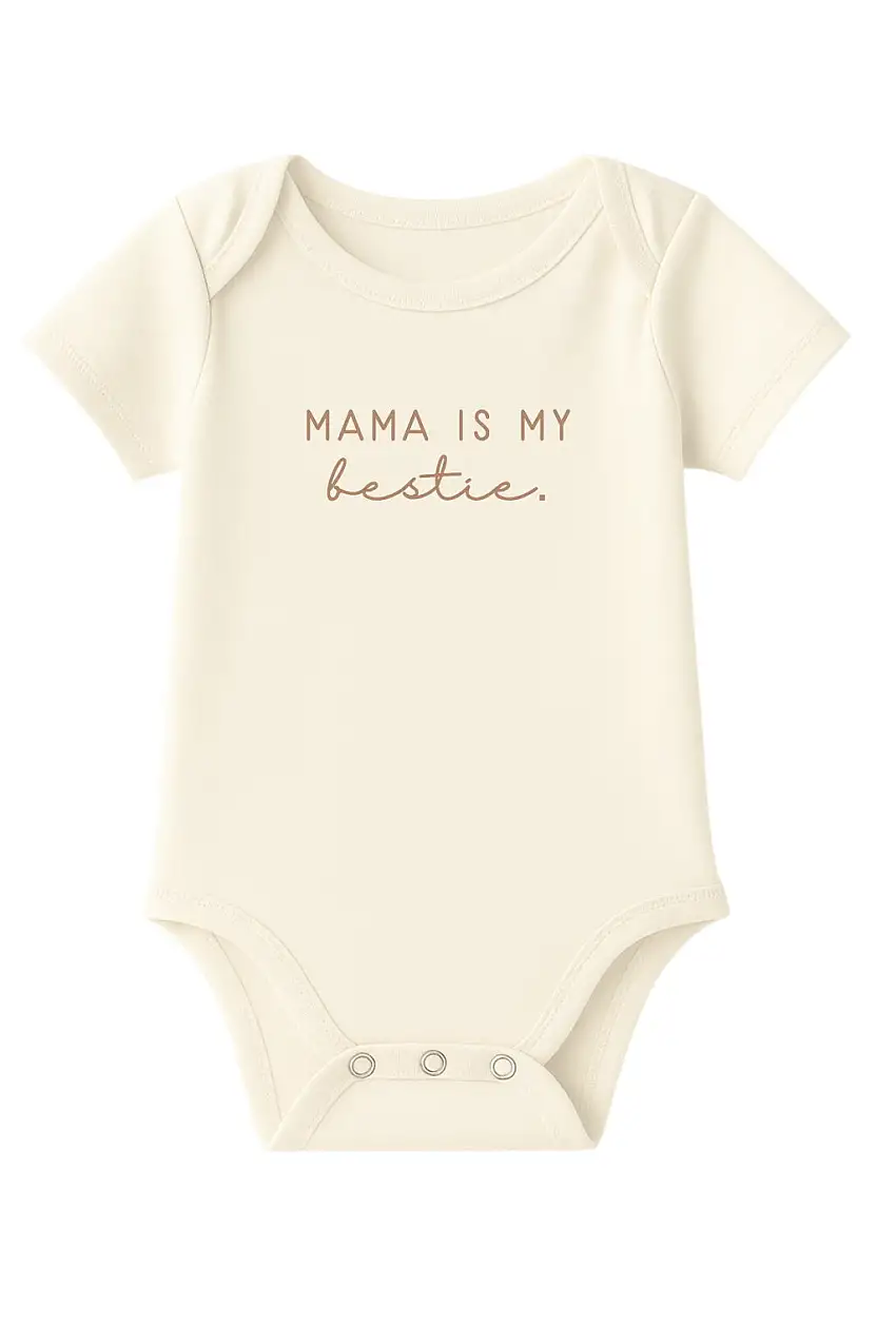 Mama Is My Bestie Clay Organic Cotton Baby Bodysuit Short Sleeve