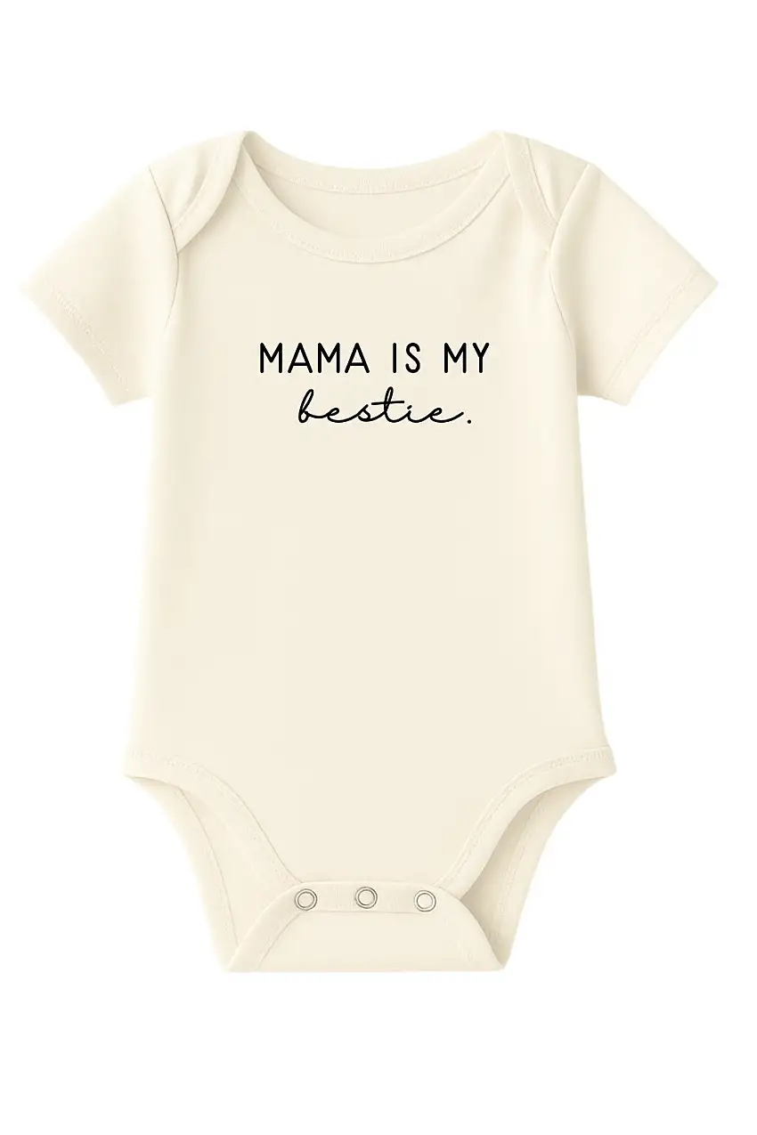 Mama Is My Bestie Organic Cotton Baby Bodysuit Short Sleeve