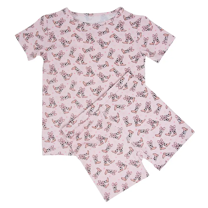 Cowhide Boots Bows Summer Pajama Set