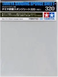 TAM-87163 Tamiya Models Sanding Sponge Sheet 4.5"x5.5" (5mm thick) 320 Grit