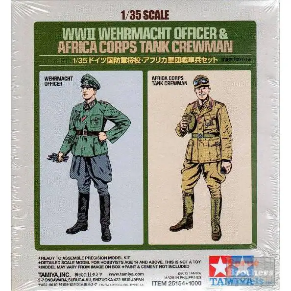 TAM25154 1:35 Tamiya WW2 Wehrmacht Officer & Africa Corps Tan Crewman Figures