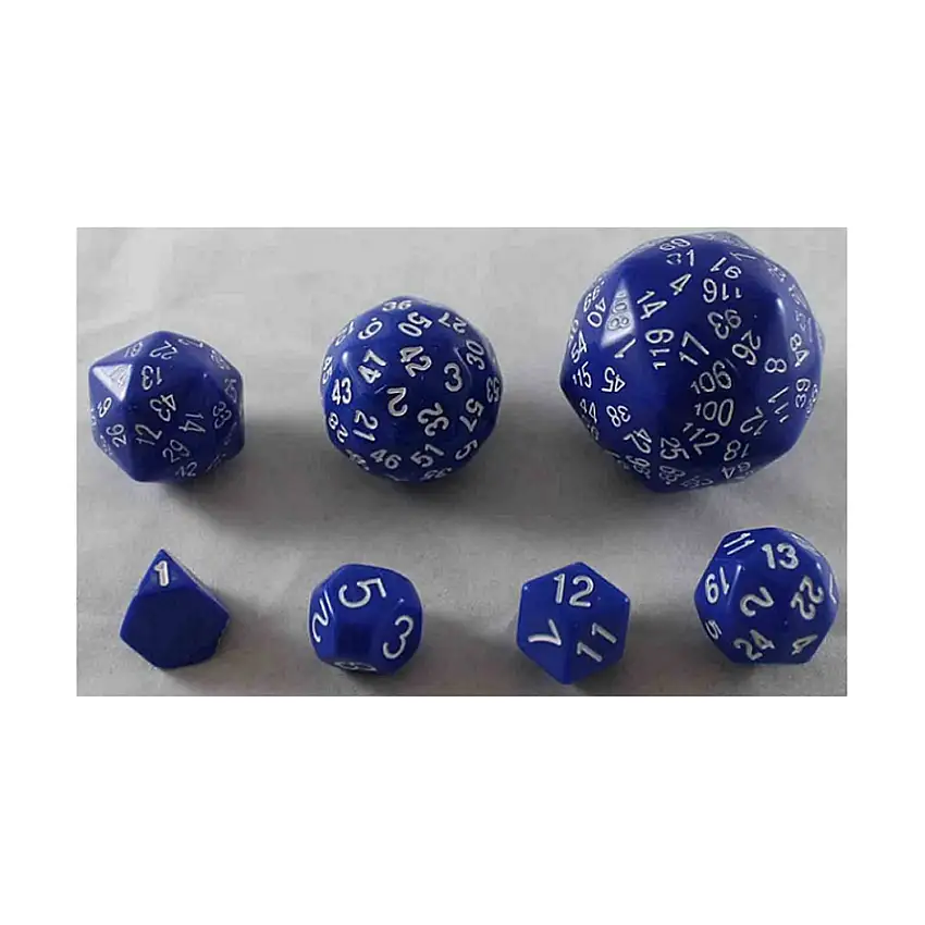 Unique Polyhedral Dice Set - Blue w/White (7)