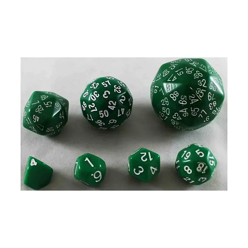 Unique Polyhedral Dice Set - Green w/White (7)