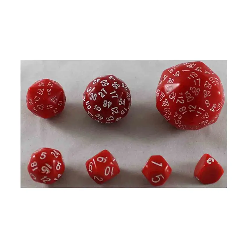 Unique Polyhedral Dice Set - Red w/White (7)