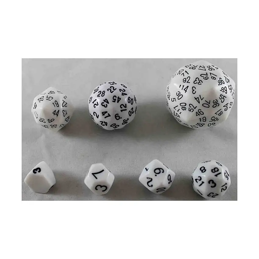 Unique Polyhedral Dice Set - White w/Black (7)
