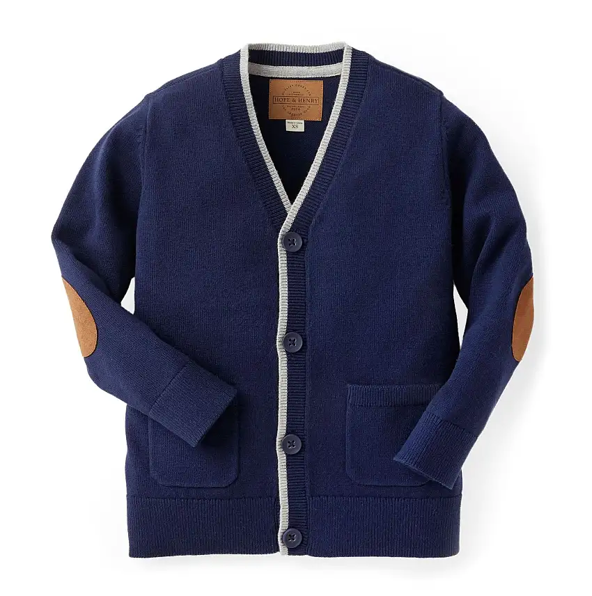 Tipped Organic Cardigan With Elbow Patches