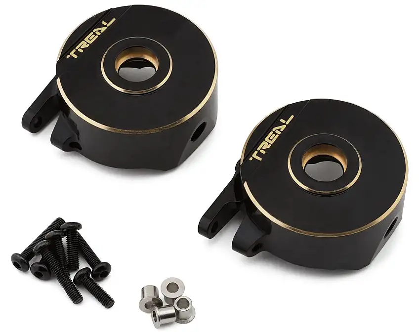 Treal Hobby Vanquish H10 Optic Brass Front Steering Knuckles (Black) (2) (150.4g)