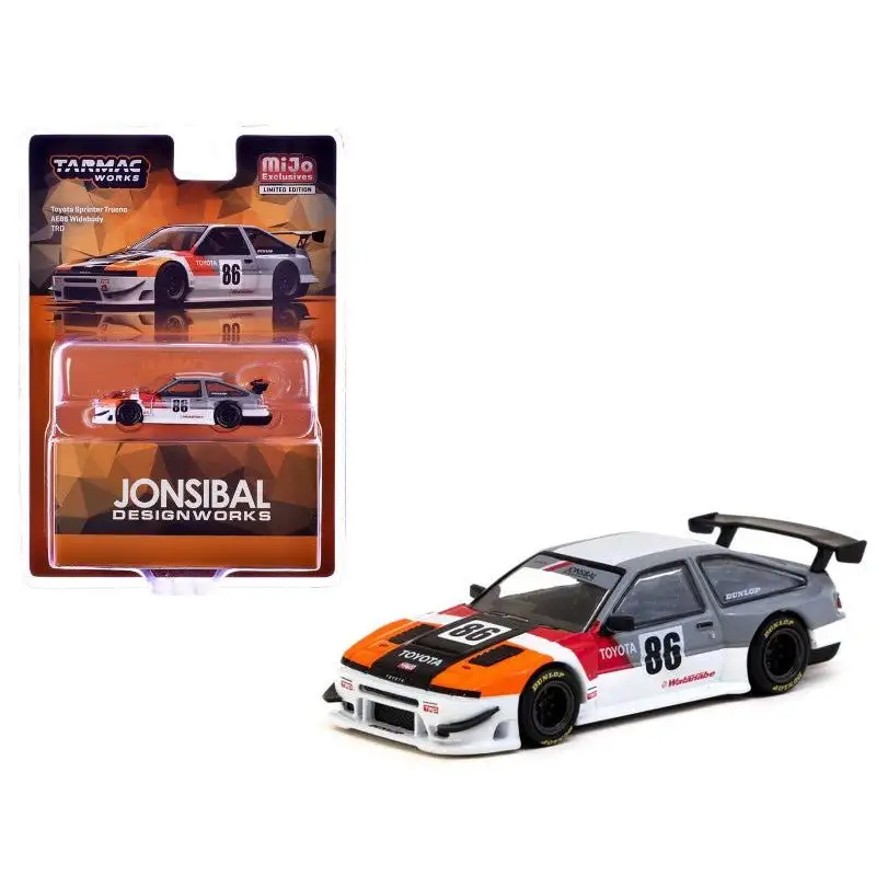 Toyota Sprinter Trueno AE86 Widebody RHD (Right Hand Drive) #86 "TRD-Jonsibal Designworks" White and Gray with Graphics "Global64" Series 1/64 Diecast Model by Tarmac Works