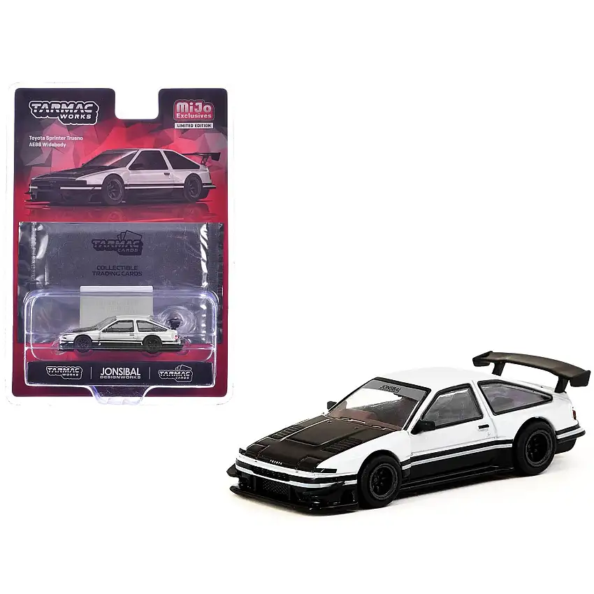 Toyota Sprinter Trueno AE86 Widebody RHD (Right Hand Drive) White and Black with Tarmac Cards "Global64" Series 1/64 Diecast Model by Tarmac Works
