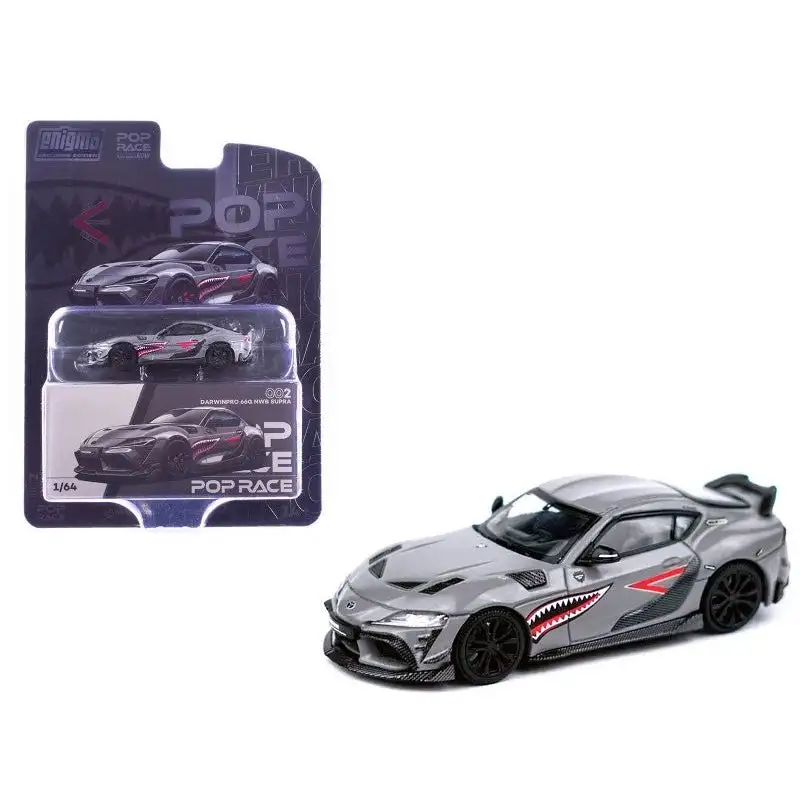Toyota Supra "DarwinPro 66G NWB" Gray Metallic with Shark Mouth Graphics 1/64 Diecast Model Car by Pop Race