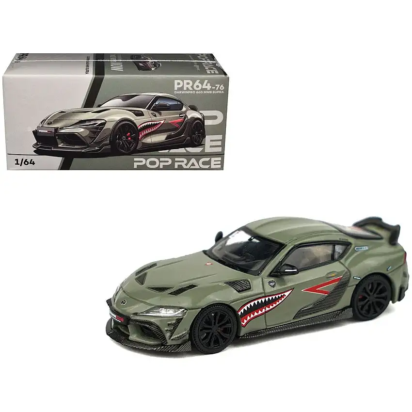 Toyota Supra "DarwinPro 66G NWB" Green with Shark Mouth Graphics 1/64 Diecast Model Car by Pop Race