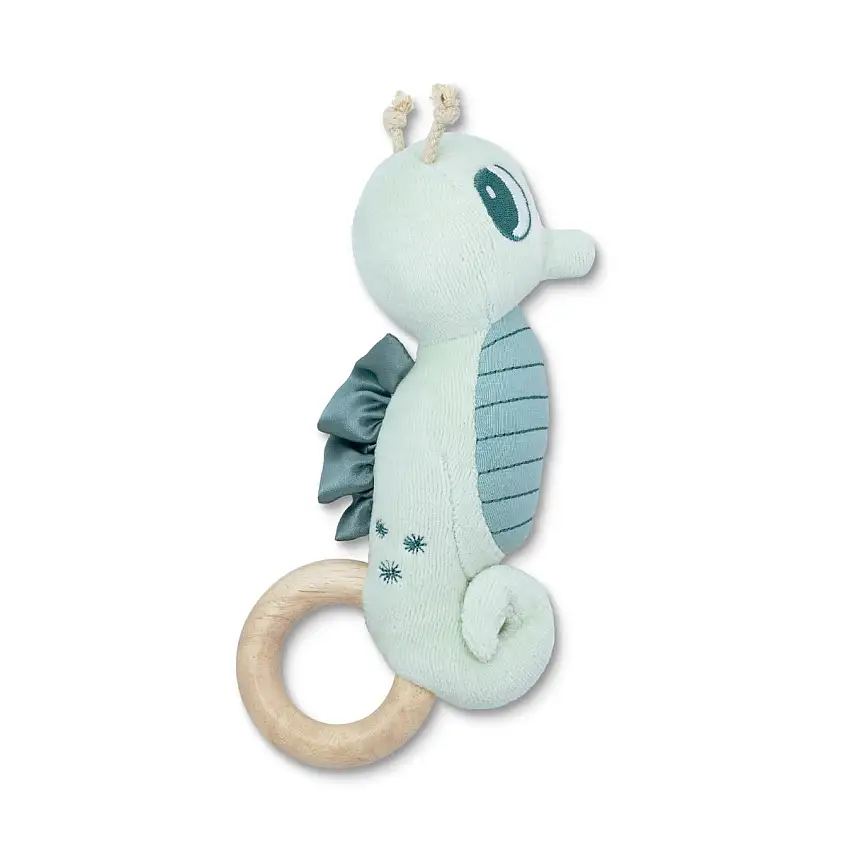 Teal Seahorse Teething Rattle