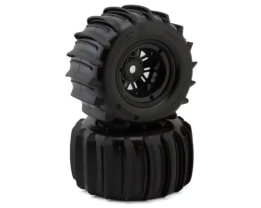 Traxxas Paddle Rear Pre-Mounted Tires w/Funco Wheels (Black) (2)