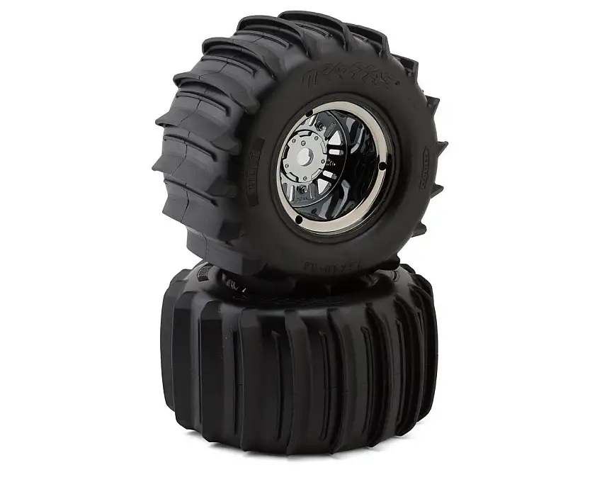 Traxxas Paddle Rear Pre-Mounted Tires w/Funco Wheels (Black Chrome) (2)