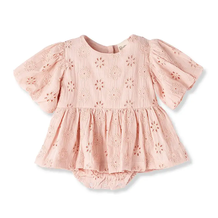 Pink Eyelet Cotton Skirted Baby Bodysuit
