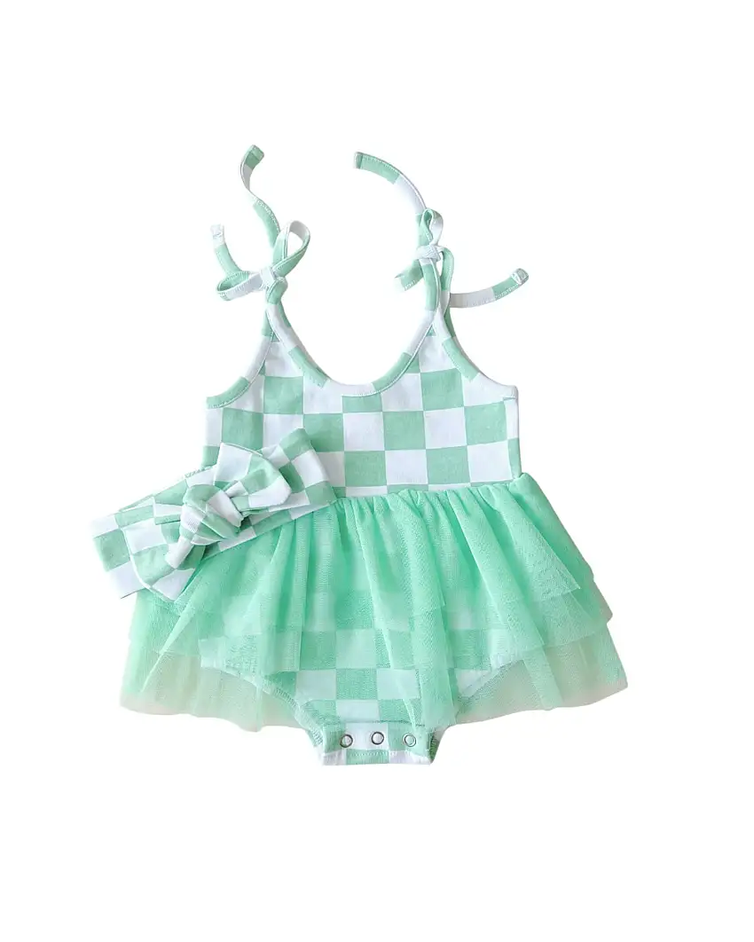 Tutu Romper | Checkered Mint