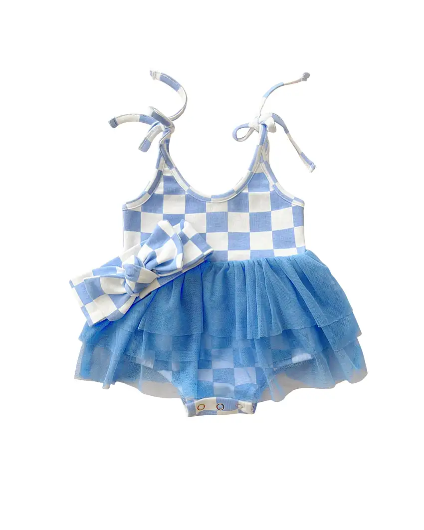Tutu Romper | Checkered Blue