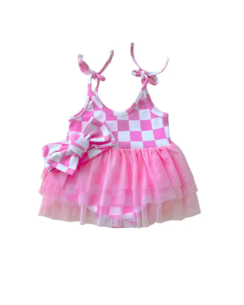 Tutu Romper | Checkered Bubble Gum