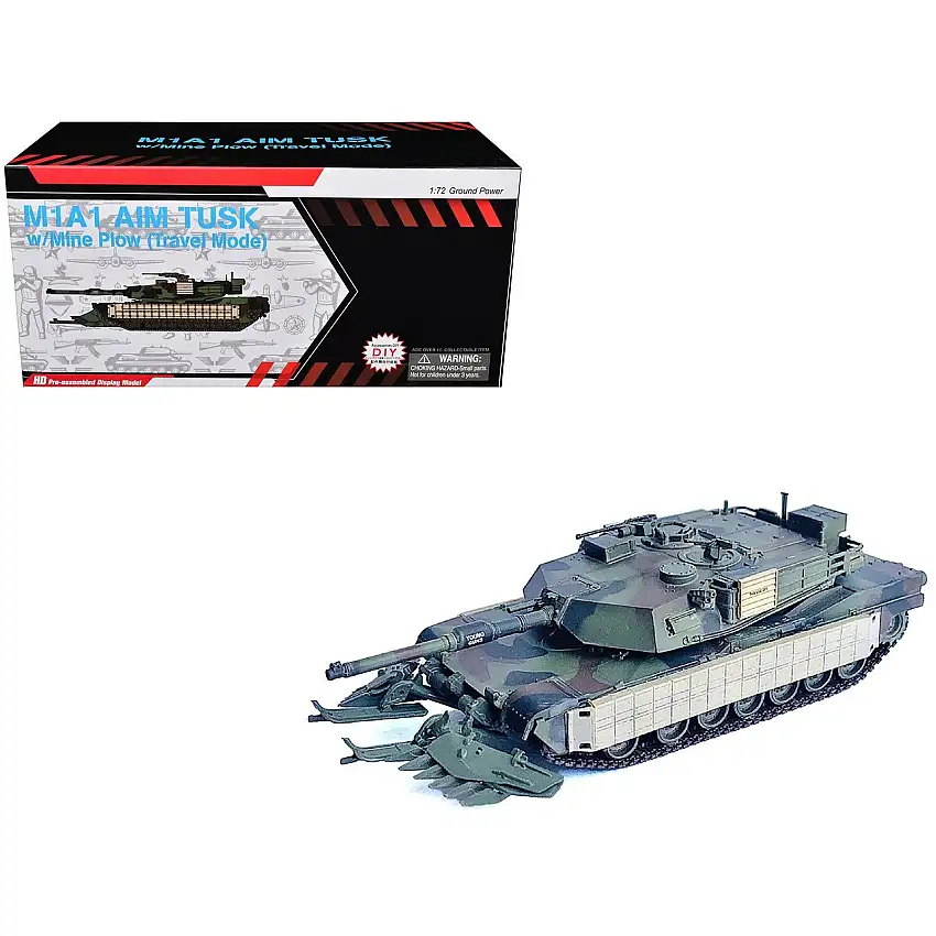 United States M1A1 AIM TUSK (Tank Urban Survival Kit) with Mine Plow (Travel Mode) "United States Marine Corps 8th Tank Battalion II MED Iraq" (2003) Green Camouflage "NEO Dragon Armor" Series 1/72 Plastic Model by Dragon Models