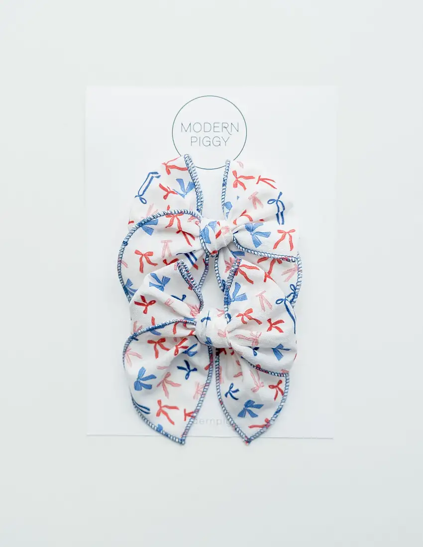 Red White And Bow | Pigtail Set - Petite Party Bow