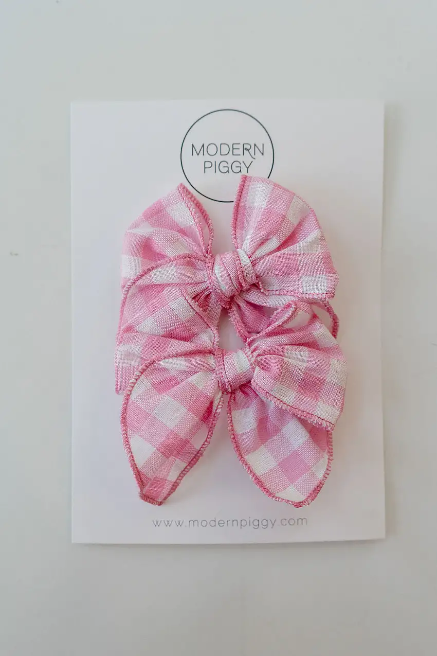 Rosy Gingham | Pigtail Set - Petite Party Bow