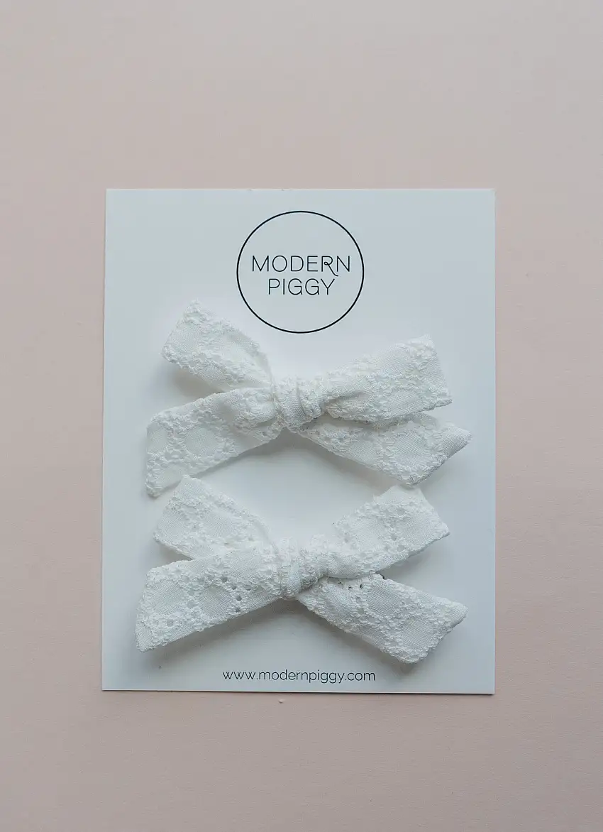 White Eyelet | Pigtail Set - Hand-tied Bow