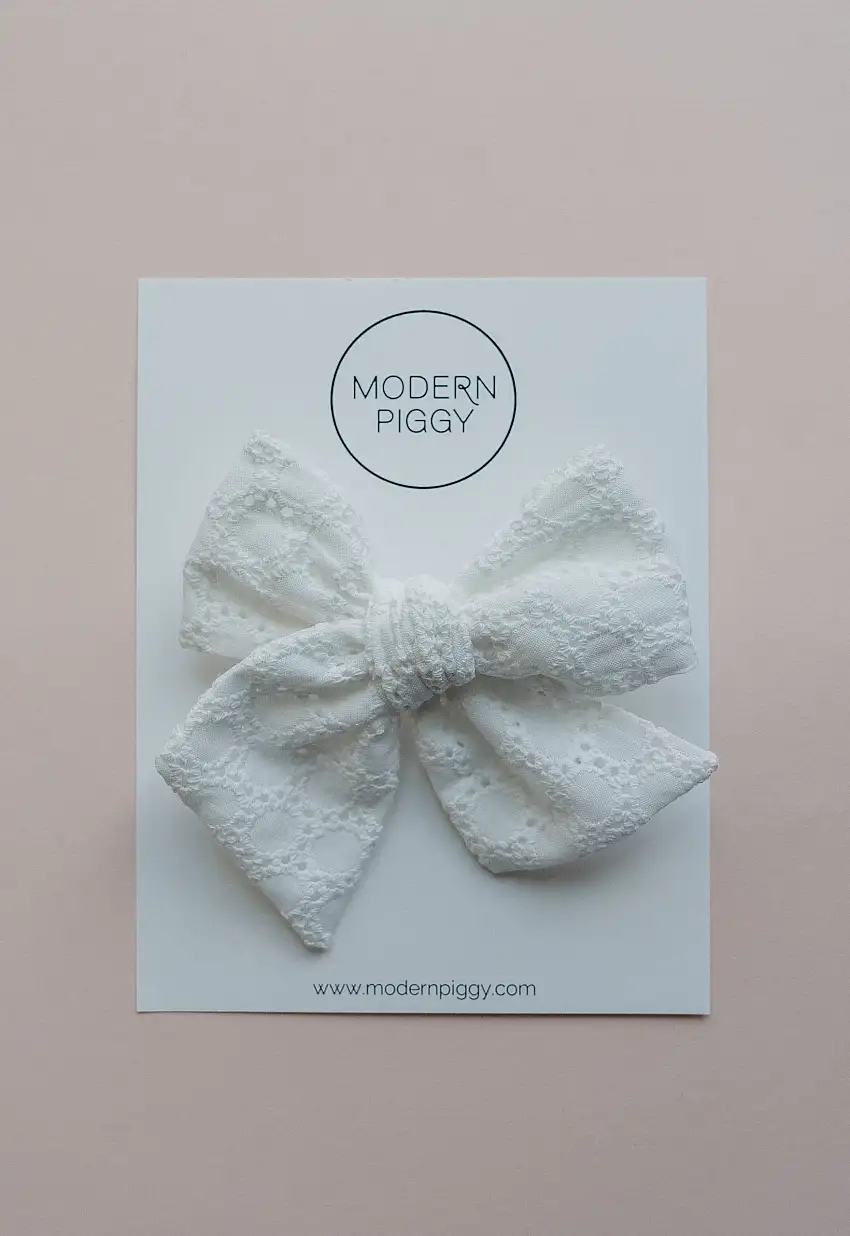 White Eyelet| Oversized Hand-tied Bow
