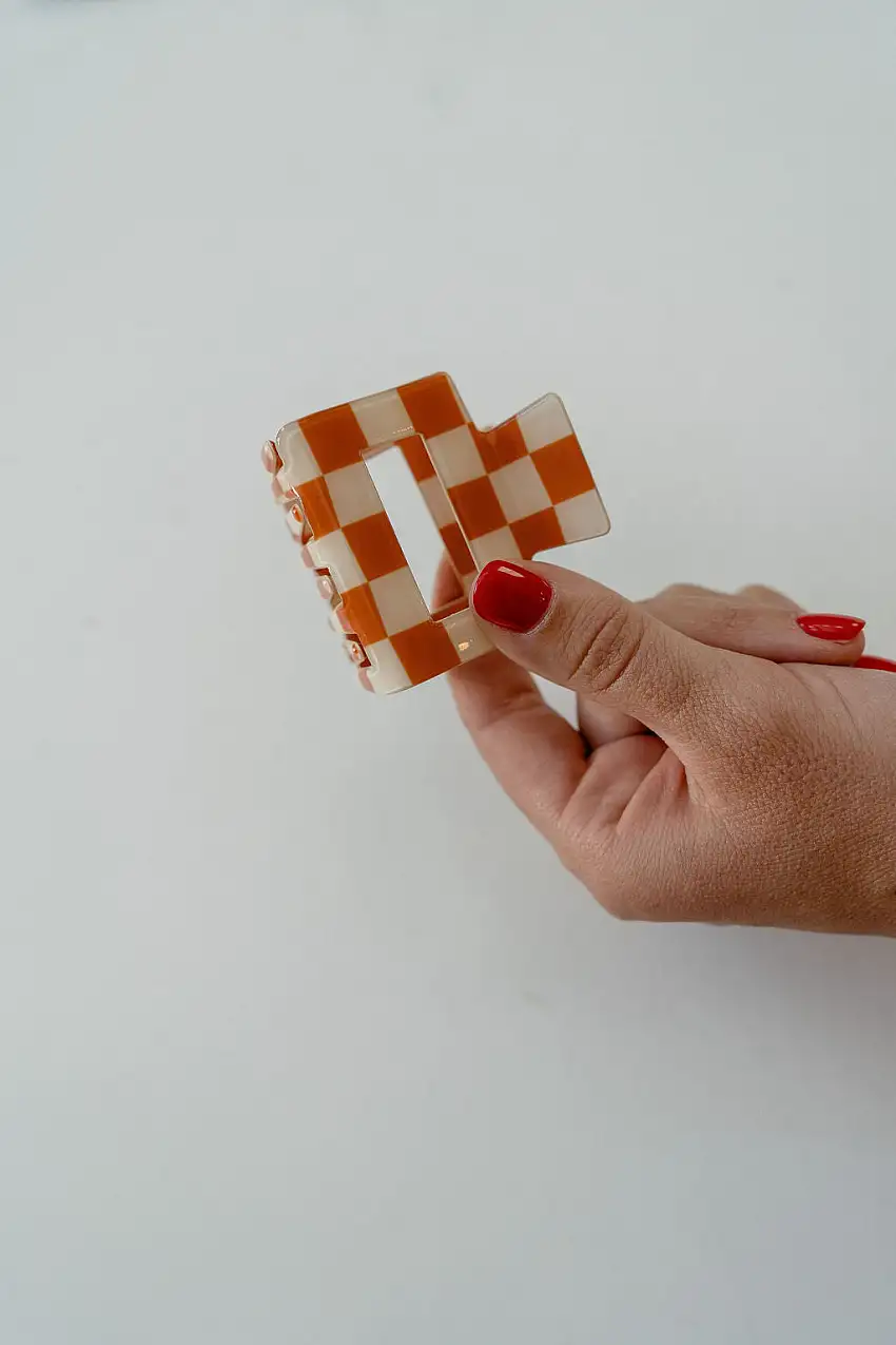 Sunny Check- Tangerine | Claw Clip