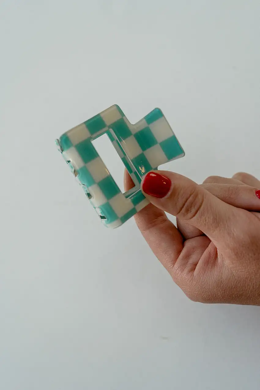 Sunny Check- Turquoise | Claw Clip