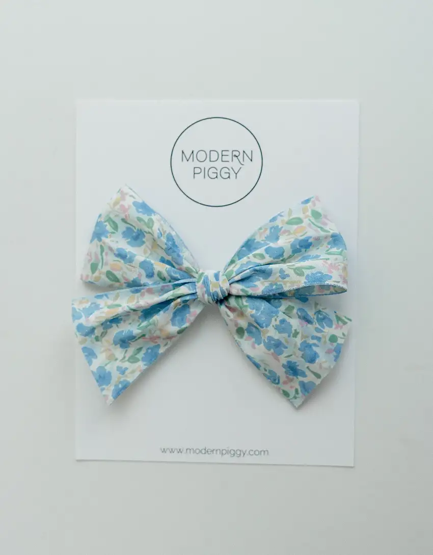 Spring Garden- Blue | Pigtail Set - Hand-tied Bow