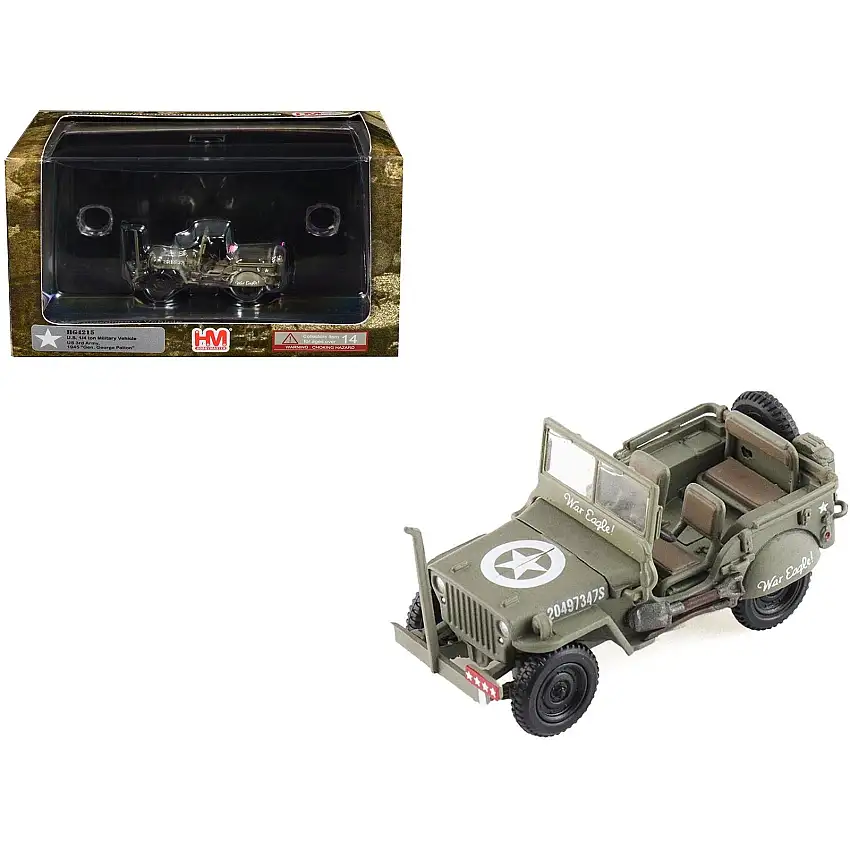 U.S. 1/4 ton Military Vehicle Olive Drab "Gen. George Patton US 3rd Army War Eagle" (1945) United States Army "Ground Power Series" 1/72 Diecast Model by Hobby Master