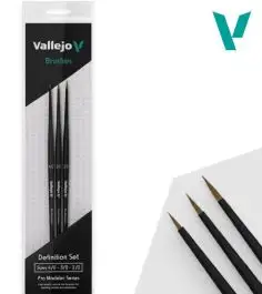 VLJ-1990 Vallejo Pro Modeler Definition Natural Hair Brush Set: Round 4/0 3/0, 2/0