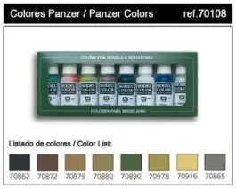 VLJ-70108 Vallejo 17ml. Bottle Panzer Model Color Paint Set (8 Colors)